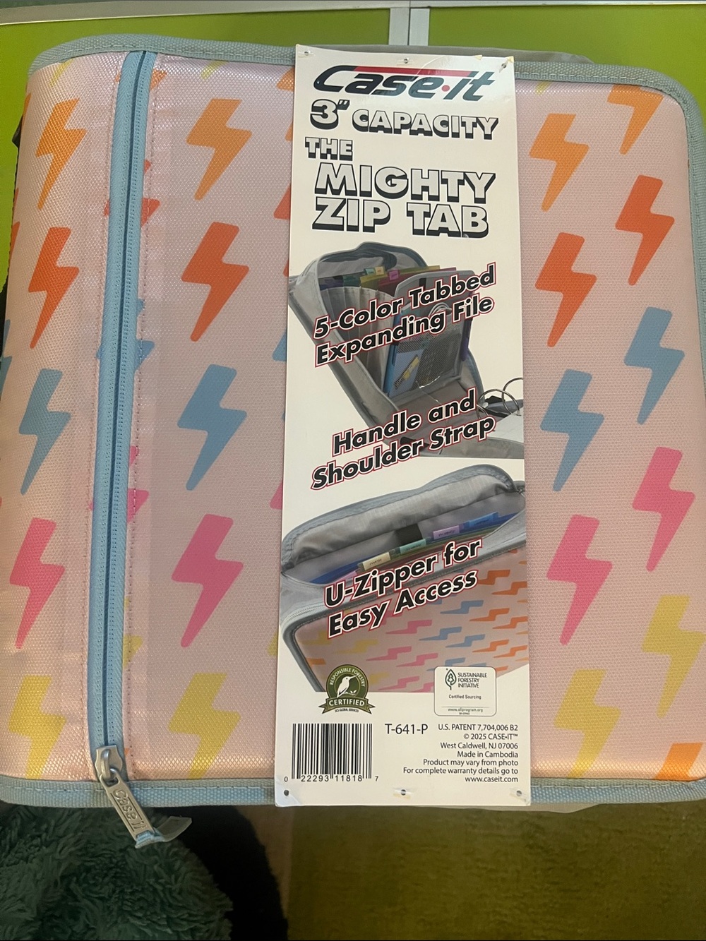 Case-it Mighty Zip Tab Expandable File - Pastel Lightning Bolt